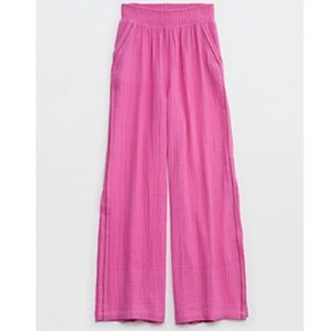 Aerie high waisted pool-to-party pant, pink, size small